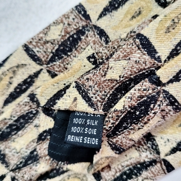 Pavone  Silk Necktie Patterned Brown Black Gold Abstract Woven Tie Hand Made - Picture 3 of 10